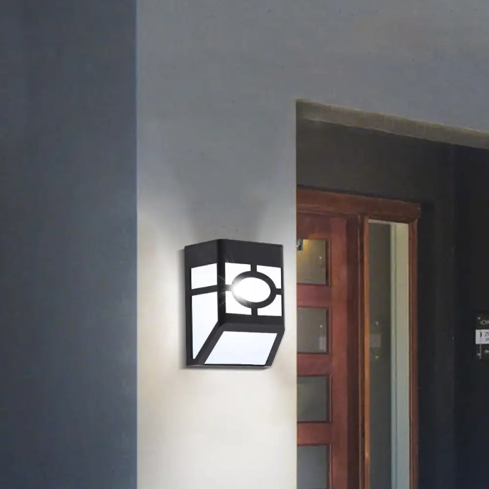 Black Acrylic Trapezoid Solar Wall Mount Sconce: Retro Style Led Courtyard Light / White