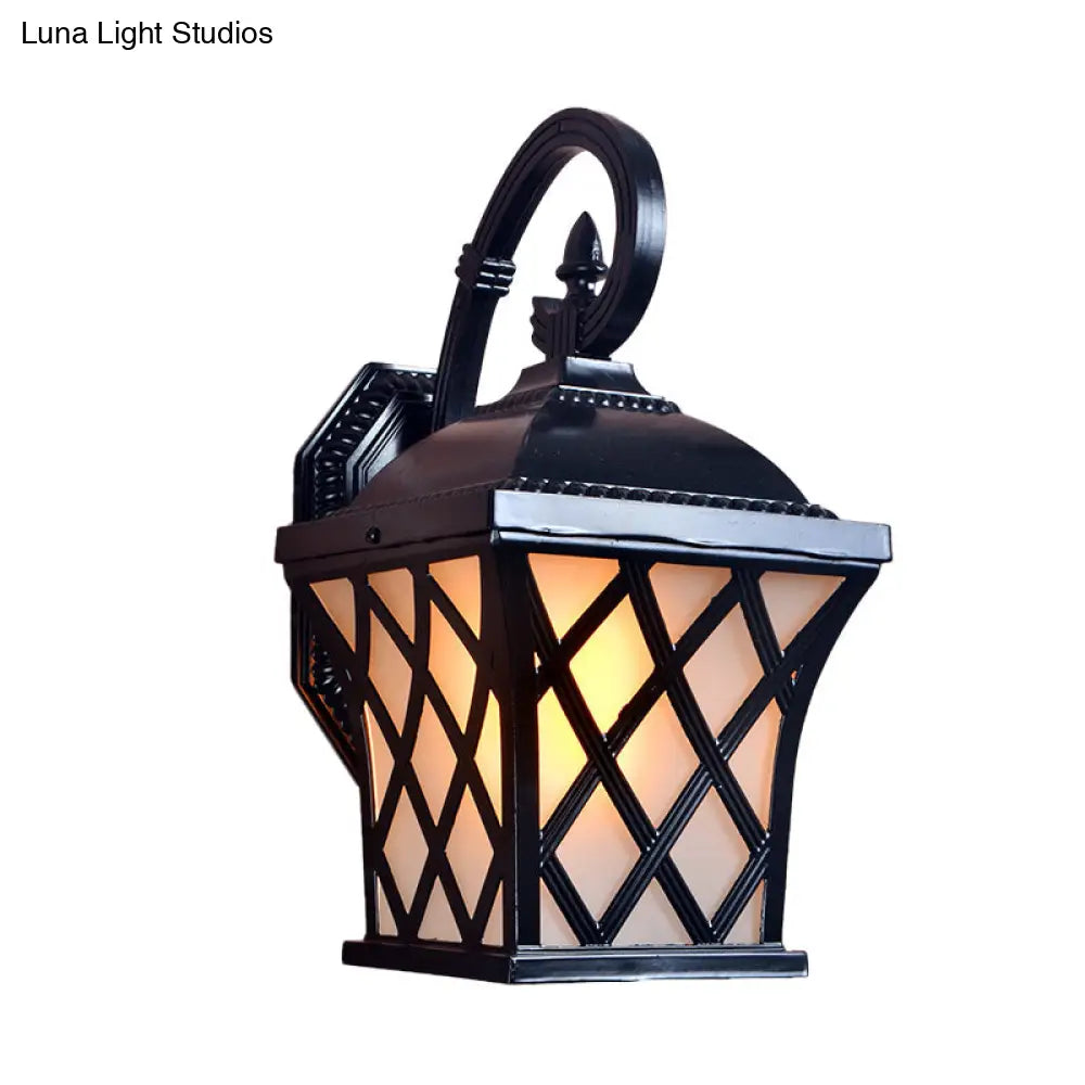 Black Aluminum Grid Wall Lamp For Courtyard: 1-Head Lodges With Elegant Lighting