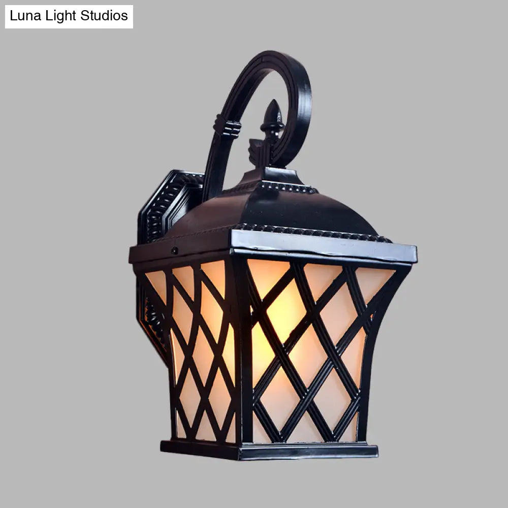 Black Aluminum Grid Wall Lamp For Courtyard: 1-Head Lodges With Elegant Lighting