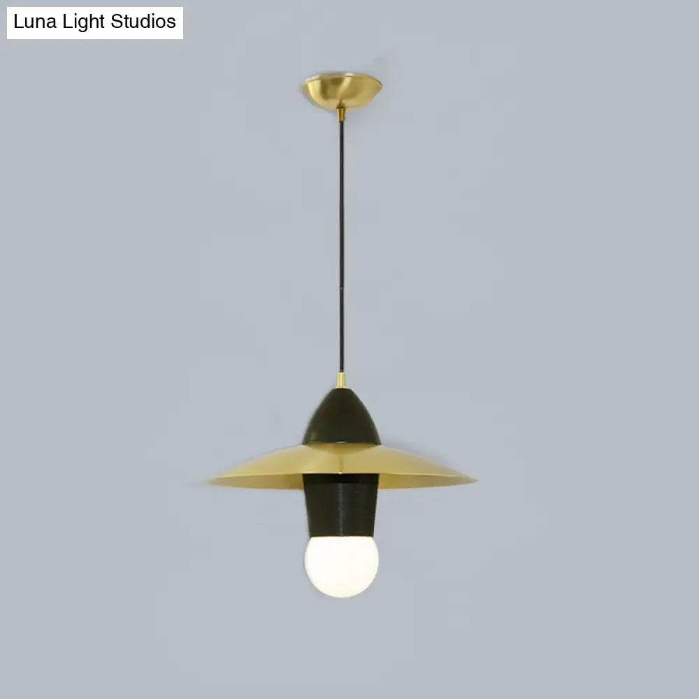 Black And Gold Mid Century Hanging Pendant Flare Dress Ceiling Lamp With 1-Light For Sitting Room