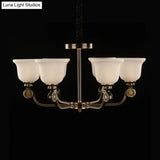 Black And Gold Sandblasted Glass Bell Pendant Chandelier - 6 Bulb Ceiling Lamp Traditional Style