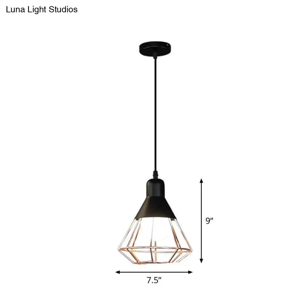 Black & Rose Gold Pendant Light: Loft Style Iron Cone/Cage Ceiling Hang - Ideal For Dining Table