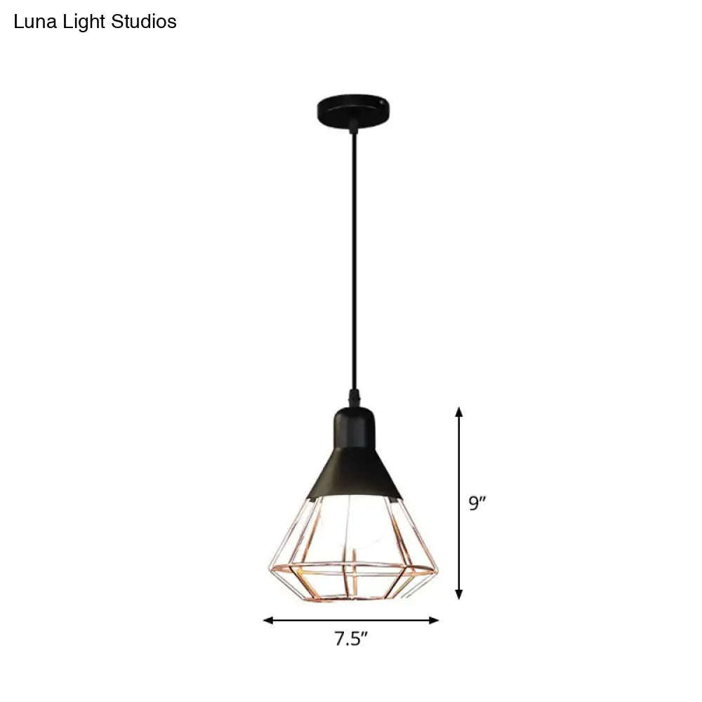 Black And Rose Gold Drop Pendant Ceiling Light - Loft Style Iron Cone/Cage Design