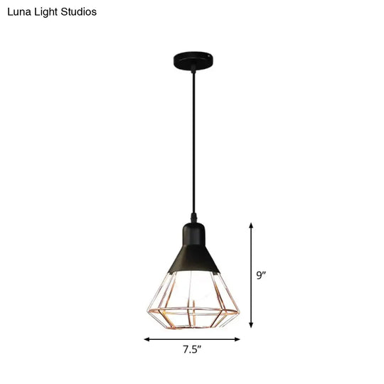 Black And Rose Gold Drop Pendant Ceiling Light - Loft Style Iron Cone/Cage Design