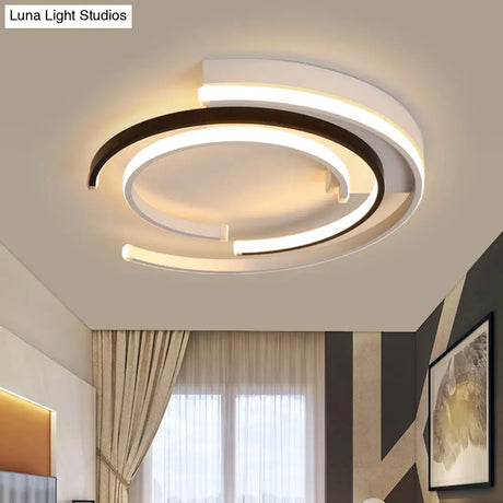 Black And White Led Circular Flush Mount For Modern Acrylic Bedroom Lighting