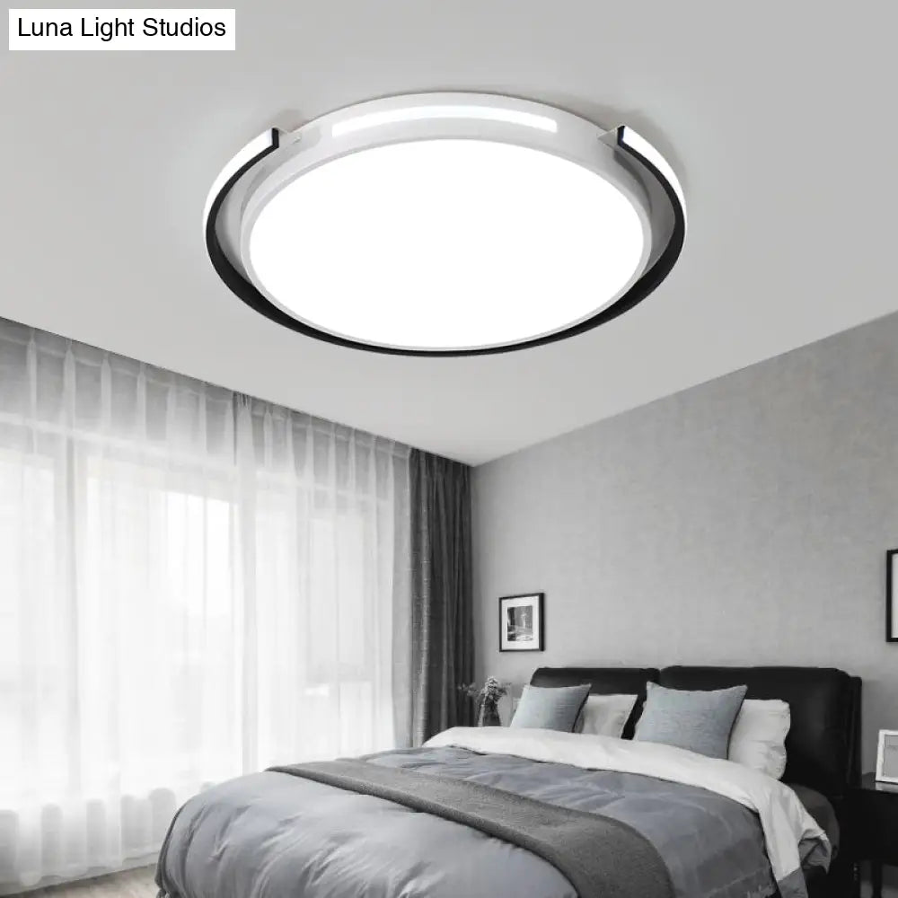 Black And White Round Ceiling Light With Acrylic Shade - Minimalism Led Flush Mounted Lamp