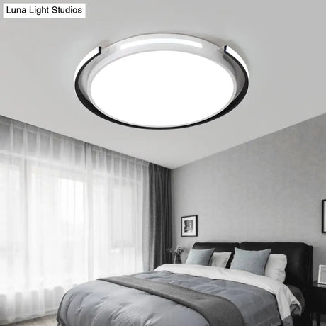 Black And White Round Ceiling Light With Acrylic Shade - Minimalism Led Flush Mounted Lamp