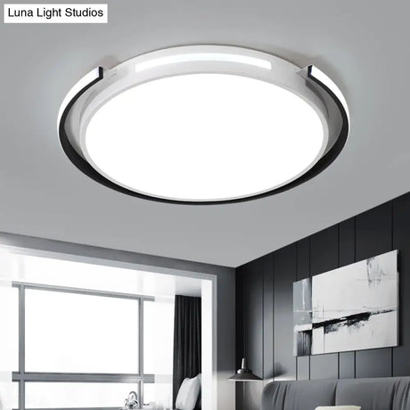 Black And White Round Ceiling Light With Acrylic Shade - Minimalism Led Flush Mounted Lamp