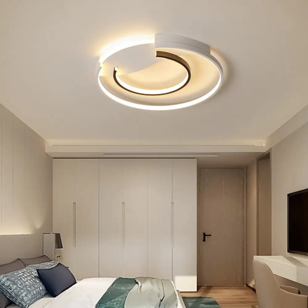 Black And White Simple Acrylic Led Flush Mount Light For Bedroom - Warm/White 16’/19.5’ Wide