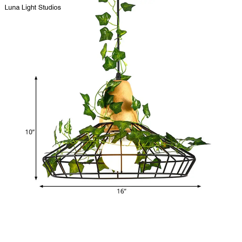 Black Vintage Style Hanging Pendant Barn Led Lamp With Plant For Restaurants