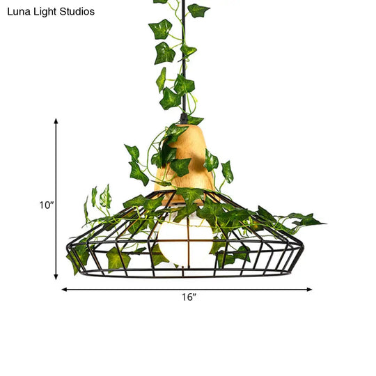 Black Vintage Style Hanging Pendant Barn Led Lamp With Plant For Restaurants