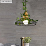 Black Antique Metal Barn Led Drop Pendant Lamp With Plant For Restaurant
