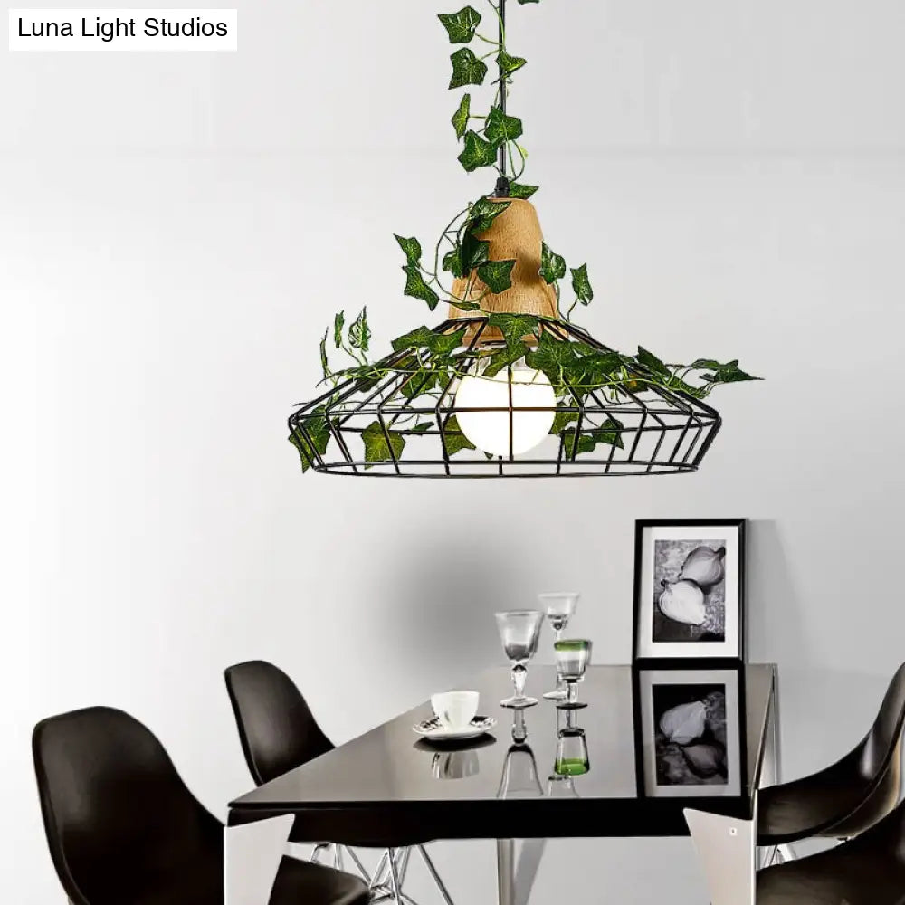 Black Vintage Style Hanging Pendant Barn Led Lamp With Plant For Restaurants