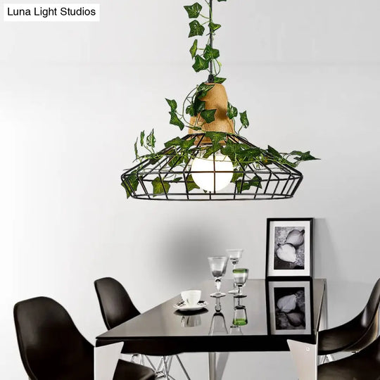 Black Vintage Style Hanging Pendant Barn Led Lamp With Plant For Restaurants