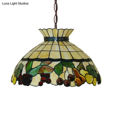 Baroque Black Chandelier With Yellow Stained Glass Shade - 3-Light Pendant
