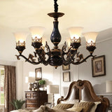 Black Bell Shaped Ceiling Suspension Lamp With Frosted Glass And Multiple Heads - Countryside
