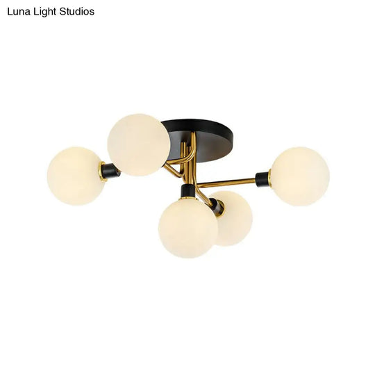 Black - Brass 5 - Light Glass Semi - Flush Mount Ceiling Lamp - Contemporary Ball Shaped Design For