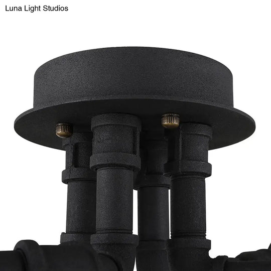 Black/Bronze Metal Twisted Pipe Semi Flush Light Fixture For Restaurant - 4/6/8 Bulbs