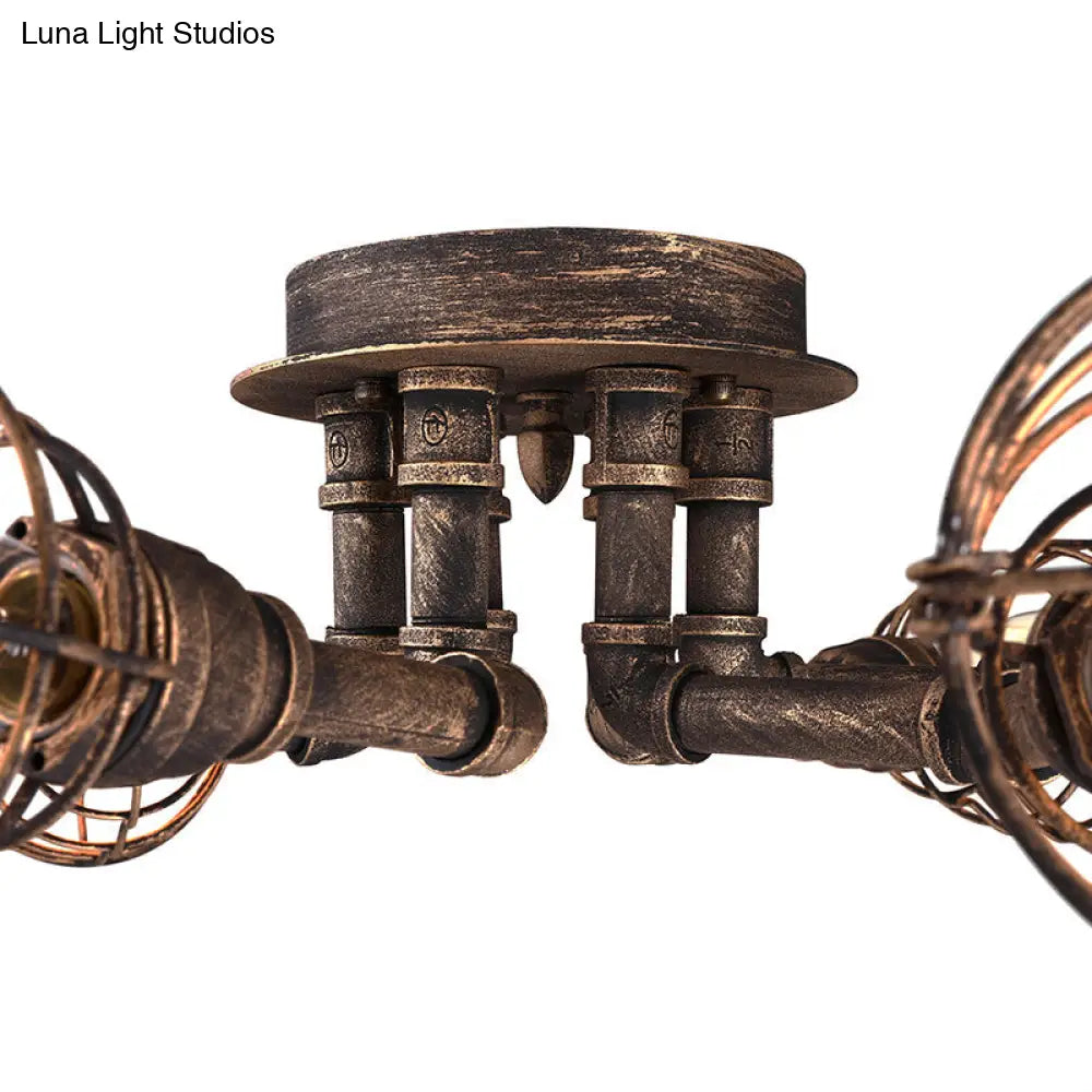 Black/Bronze Metal Twisted Pipe Semi Flush Light Fixture For Restaurant - 4/6/8 Bulbs
