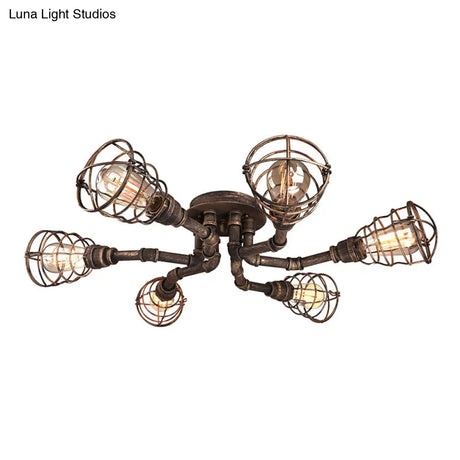 Black/Bronze Metal Twisted Pipe Semi Flush Light Fixture For Restaurant - 4/6/8 Bulbs