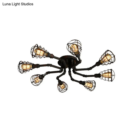 Black/Bronze Metal Twisted Pipe Semi Flush Light Fixture For Restaurant - 4/6/8 Bulbs