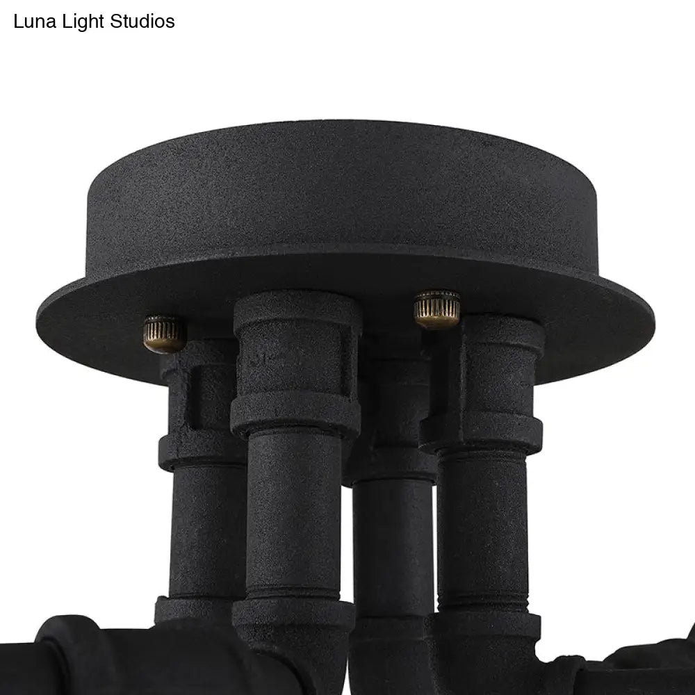 Black/Bronze Metal Twisted Pipe Semi Flush Light Fixture For Restaurant - 4/6/8 Bulbs