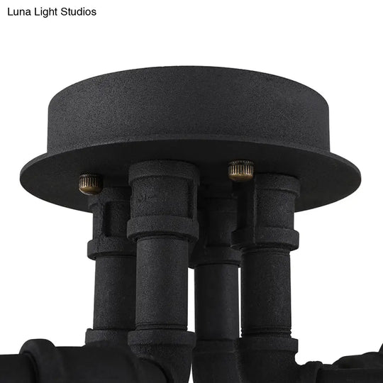 Black/Bronze Metal Twisted Pipe Semi Flush Light Fixture For Restaurant - 4/6/8 Bulbs