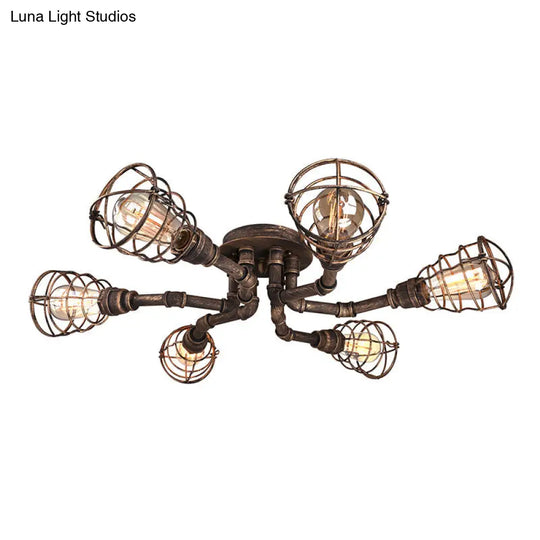 Black/Bronze Metal Twisted Pipe Semi Flush Light Fixture For Restaurant - 4/6/8 Bulbs