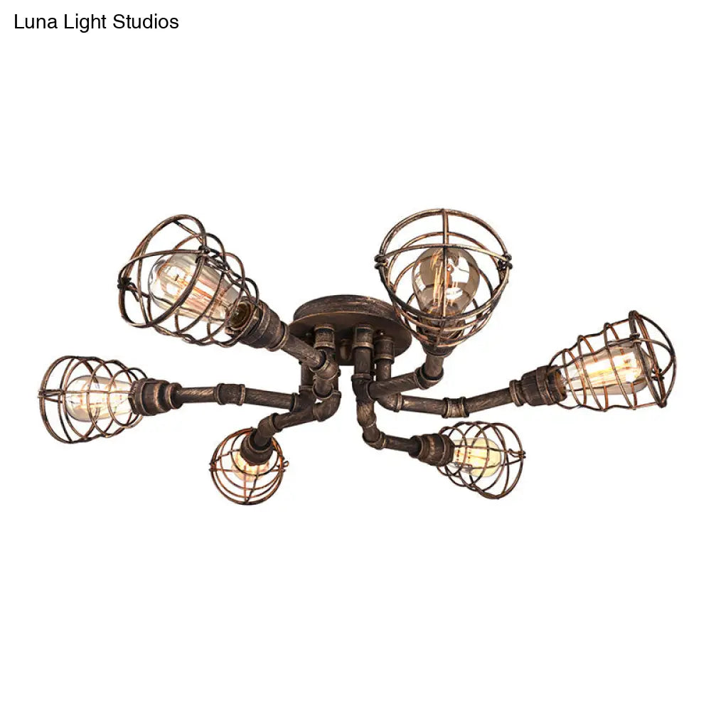 Black/Bronze Metal Twisted Pipe Semi Flush Light Fixture For Restaurant - 4/6/8 Bulbs