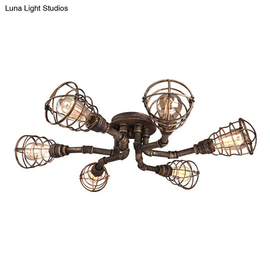 Black/Bronze Metal Twisted Pipe Semi Flush Light Fixture For Restaurant - 4/6/8 Bulbs