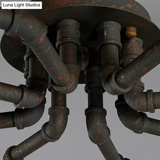 Black/Bronze Metal Twisted Pipe Semi Flush Light Fixture For Restaurant - 4/6/8 Bulbs