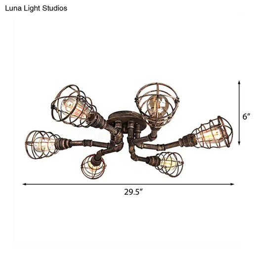 Black/Bronze Metal Twisted Pipe Semi Flush Light Fixture For Restaurant - 4/6/8 Bulbs