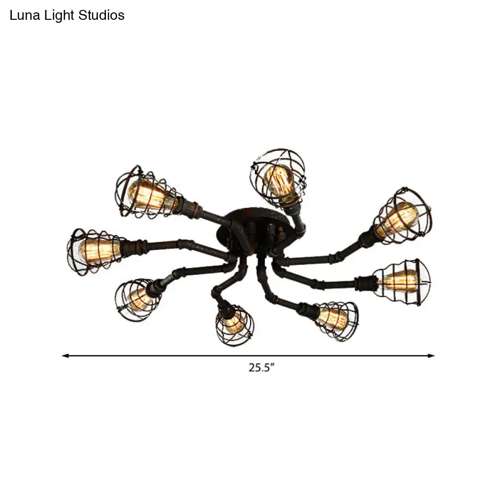 Black/Bronze Metal Twisted Pipe Semi Flush Light Fixture For Restaurant - 4/6/8 Bulbs