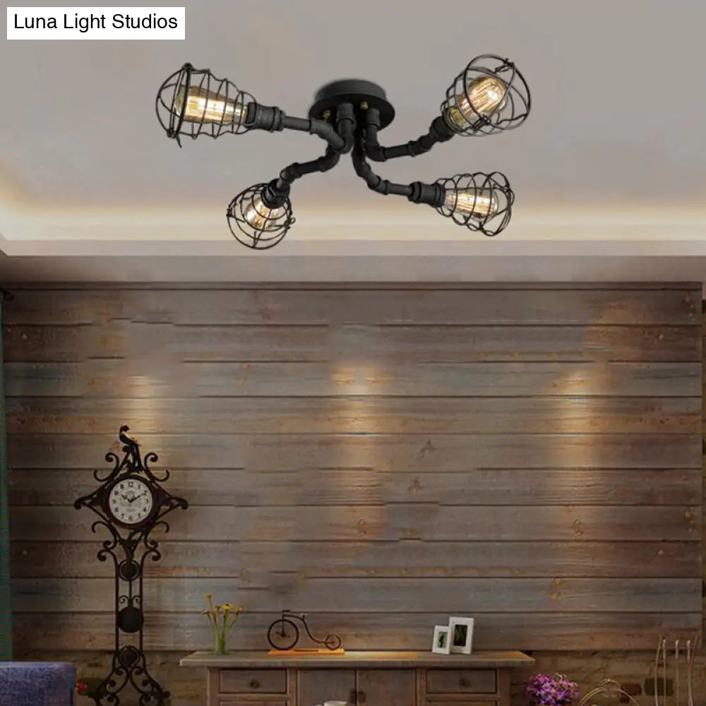 Black/Bronze Metal Twisted Pipe Semi Flush Light Fixture For Restaurant - 4/6/8 Bulbs 4 / Black