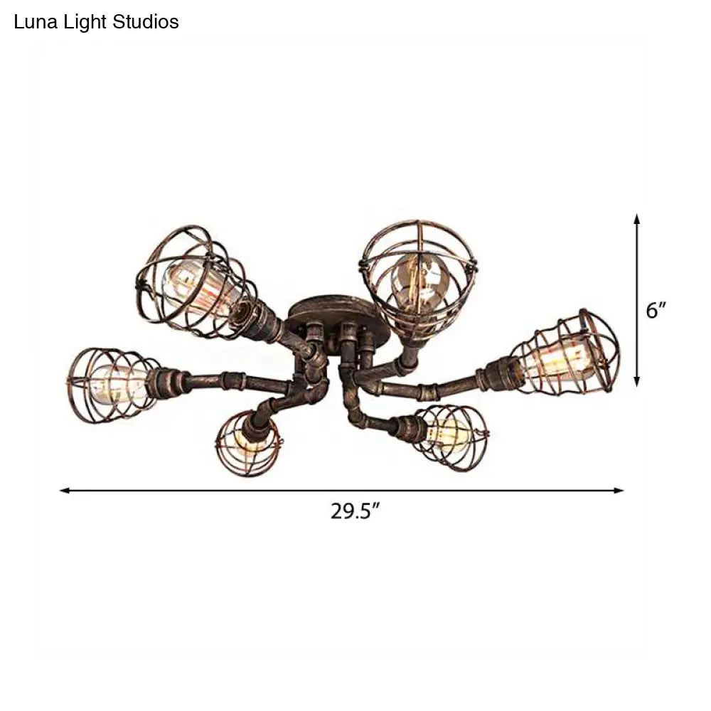 Black/Bronze Metal Twisted Pipe Semi Flush Light Fixture For Restaurant - 4/6/8 Bulbs
