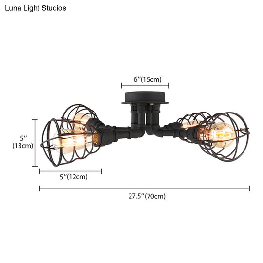 Black/Bronze Metal Twisted Pipe Semi Flush Light Fixture For Restaurant - 4/6/8 Bulbs