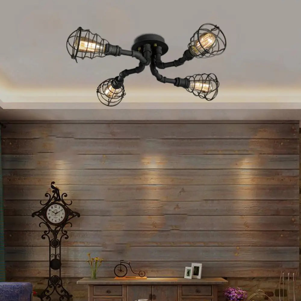 Black/Bronze Metal Twisted Pipe Semi Flush Light Fixture For Restaurant - 4/6/8 Bulbs 4 / Black