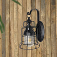 Black Caged Wall Light With Inner Glass Shade For Coastal Style Decor