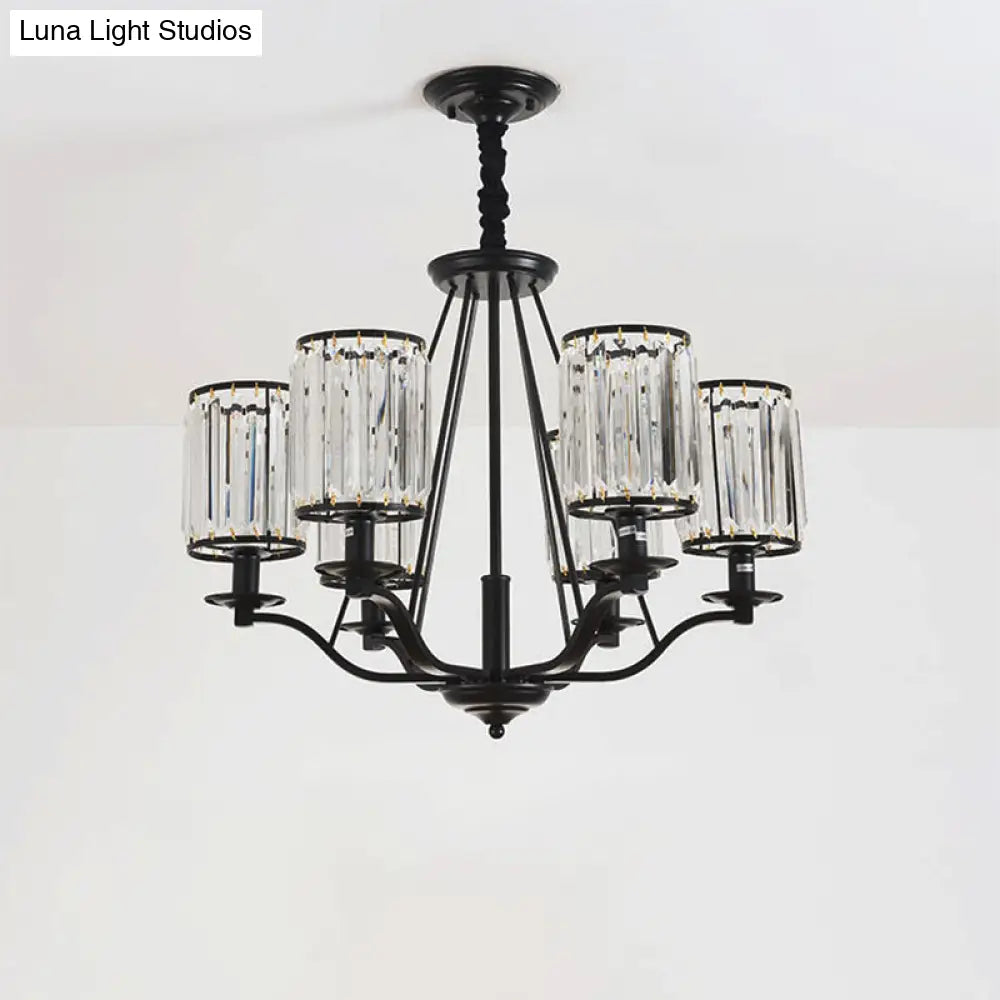 Black Crystal Beveled Pendant Light - Cylinder Chandelier For Living Room Ceiling Country Style