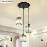 Black Crystal Block 3-Head Pendant Light - Modern Multi-Light Fixture For Dining Room Ceiling