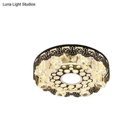 Black Crystal Floral - Trim Led Close - To - Ceiling Lamp - Contemporary Square/Round Design