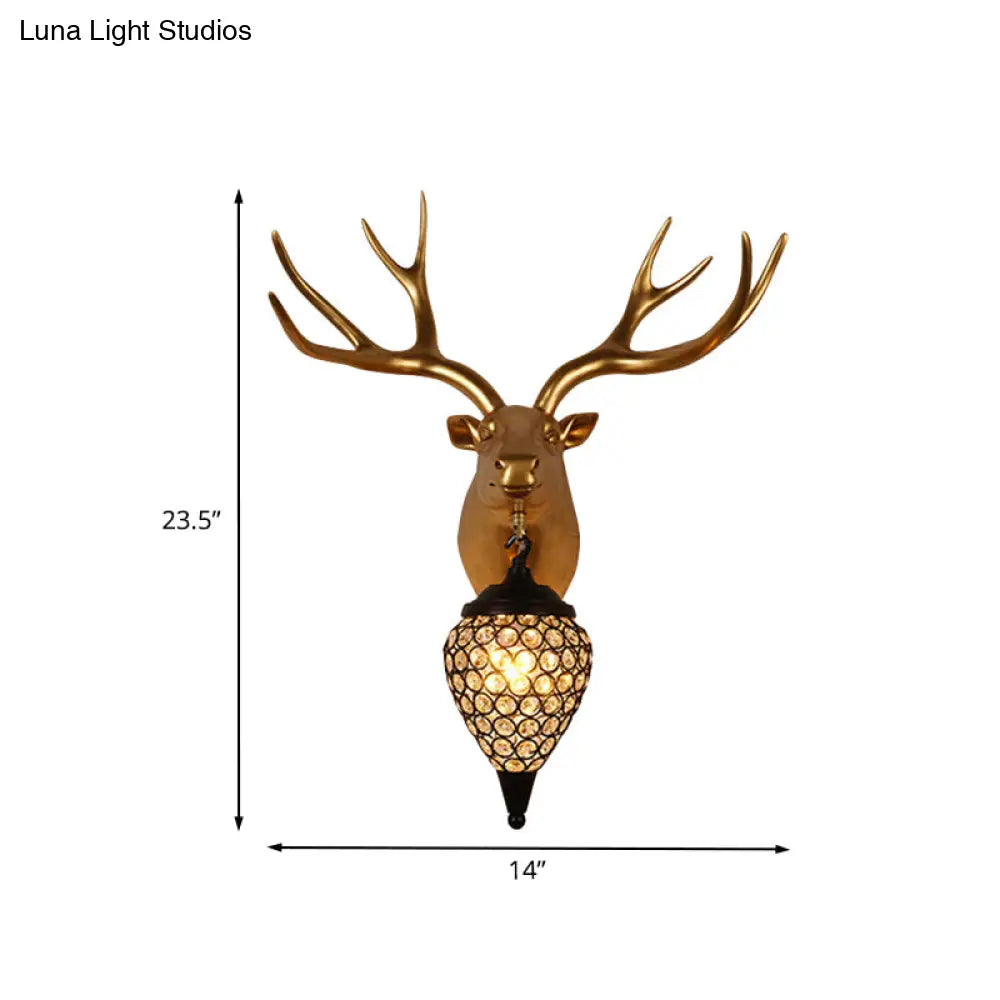 Black Crystal Metal Animal Wall Sconce With Hollow Cone Shade