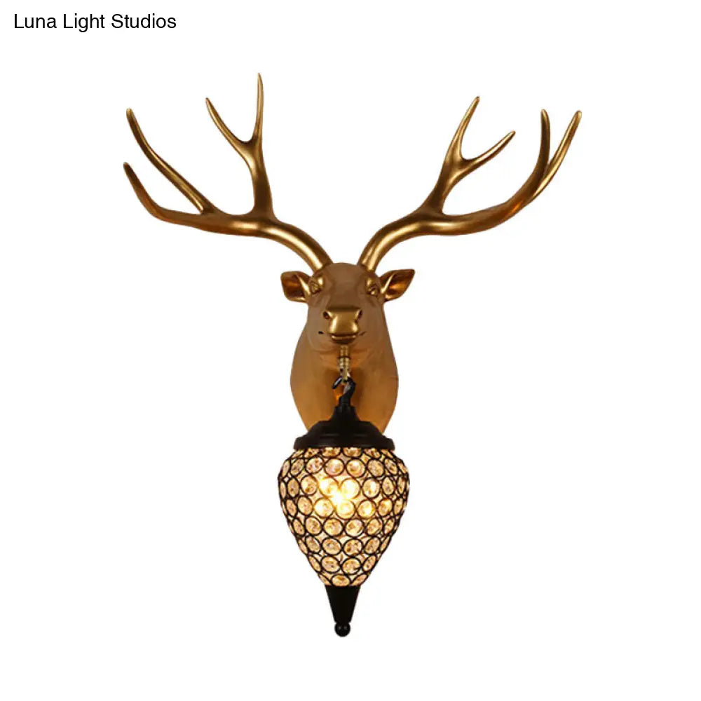 Black Crystal Metal Animal Wall Sconce With Hollow Cone Shade