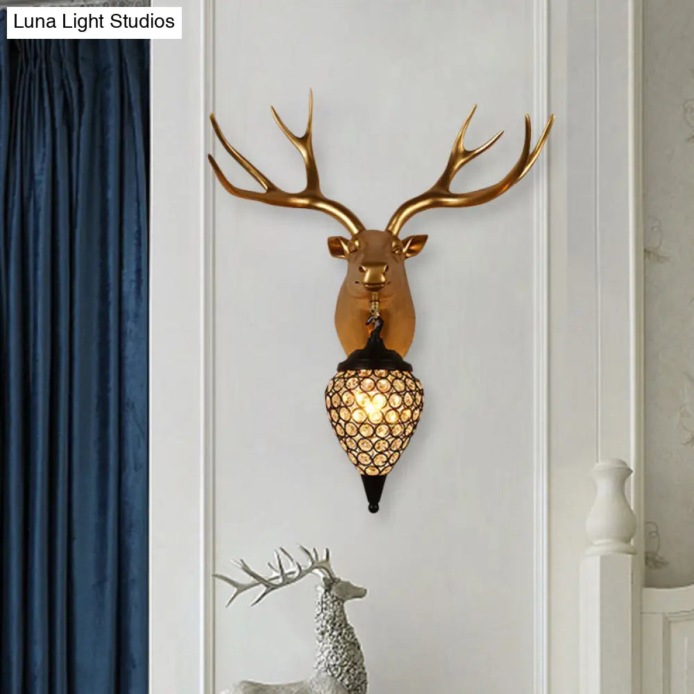 Black Crystal Metal Animal Wall Sconce With Hollow Cone Shade