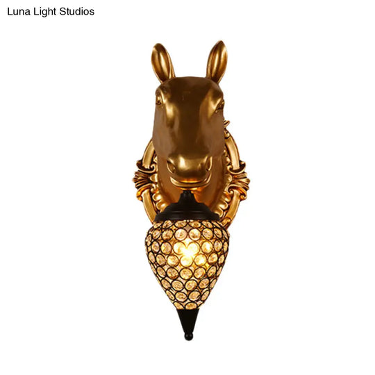 Black Crystal Metal Animal Wall Sconce With Hollow Cone Shade