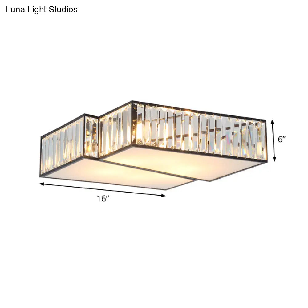 Black Crystal Rectangle Flushmount Ceiling Light Fixture - Contemporary With 4 Geometric Bulbs