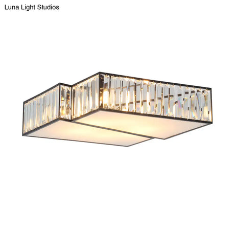 Black Crystal Rectangle Flushmount Ceiling Light Fixture - Contemporary With 4 Geometric Bulbs