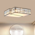 Black Crystal Rectangle Flushmount Ceiling Light Fixture - Contemporary With 4 Geometric Bulbs