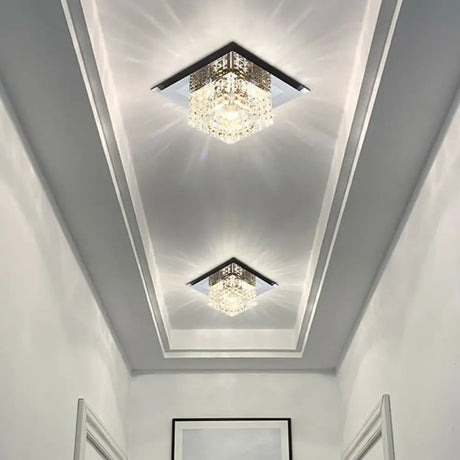 Black Crystal Square Led Flush Mount Ceiling Light For Foyer / 5.5’ White