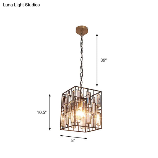 Modern Black Cuboid Pendant Lamp - 1 Bulb Metallic Ceiling Light With Crystal Icicle Accent